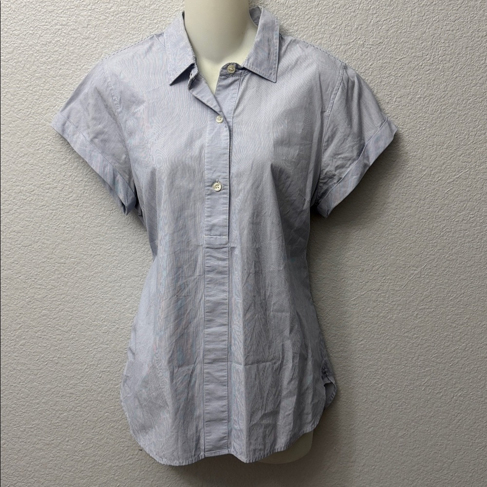 J. Crew Blue and White Striped Short Sleeve Popover Shirt Size M - Picture 5 of 5